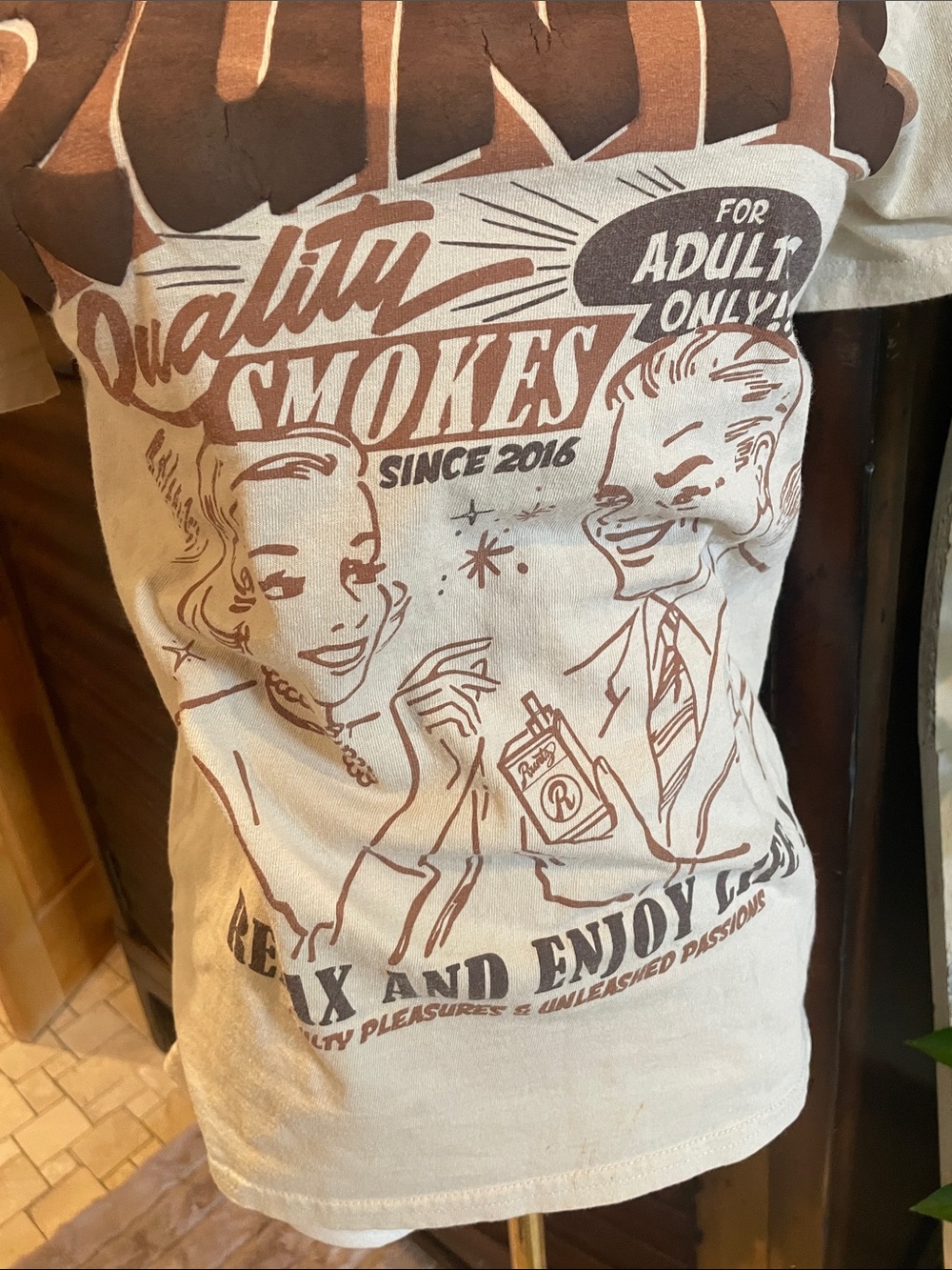 Runtz Vintage Style Graphic Tee - Cream with Brown Print As is Small - Picture 5 of 9